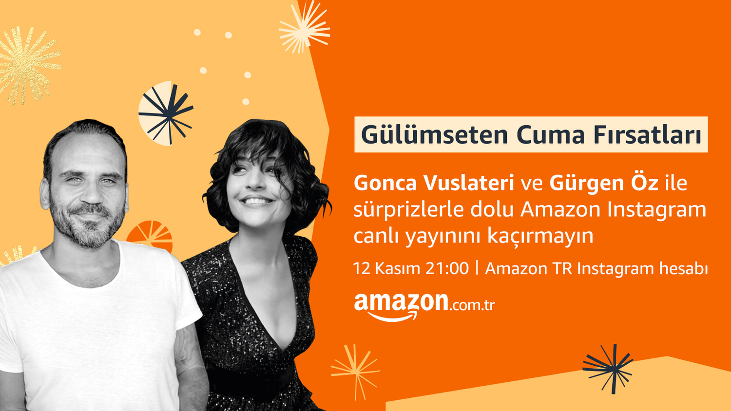 Amazon Türkiye ile Gülümseten Cuma Live Başlıyor: Gonca Vuslateri ve Gürgen Öz ile Kahkaha Dolu Dakikalar Sadece Amazon.tr Instagram Hesabında!