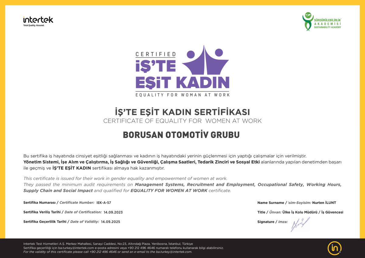 İşte Eşit Kadın Sertifikasi